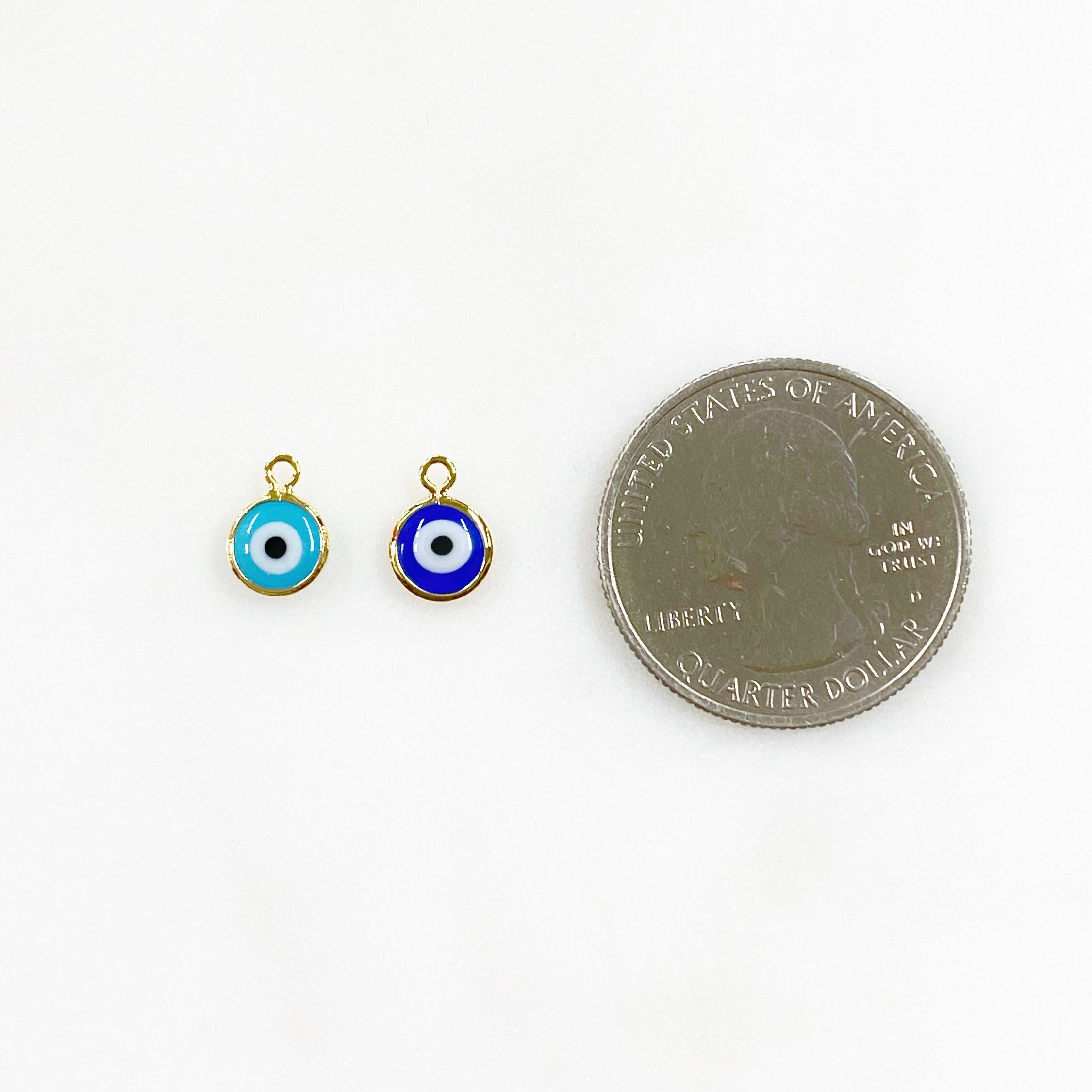 Gold Plated Classic Double Sided Evil Eye Charm Rim Glass Charm