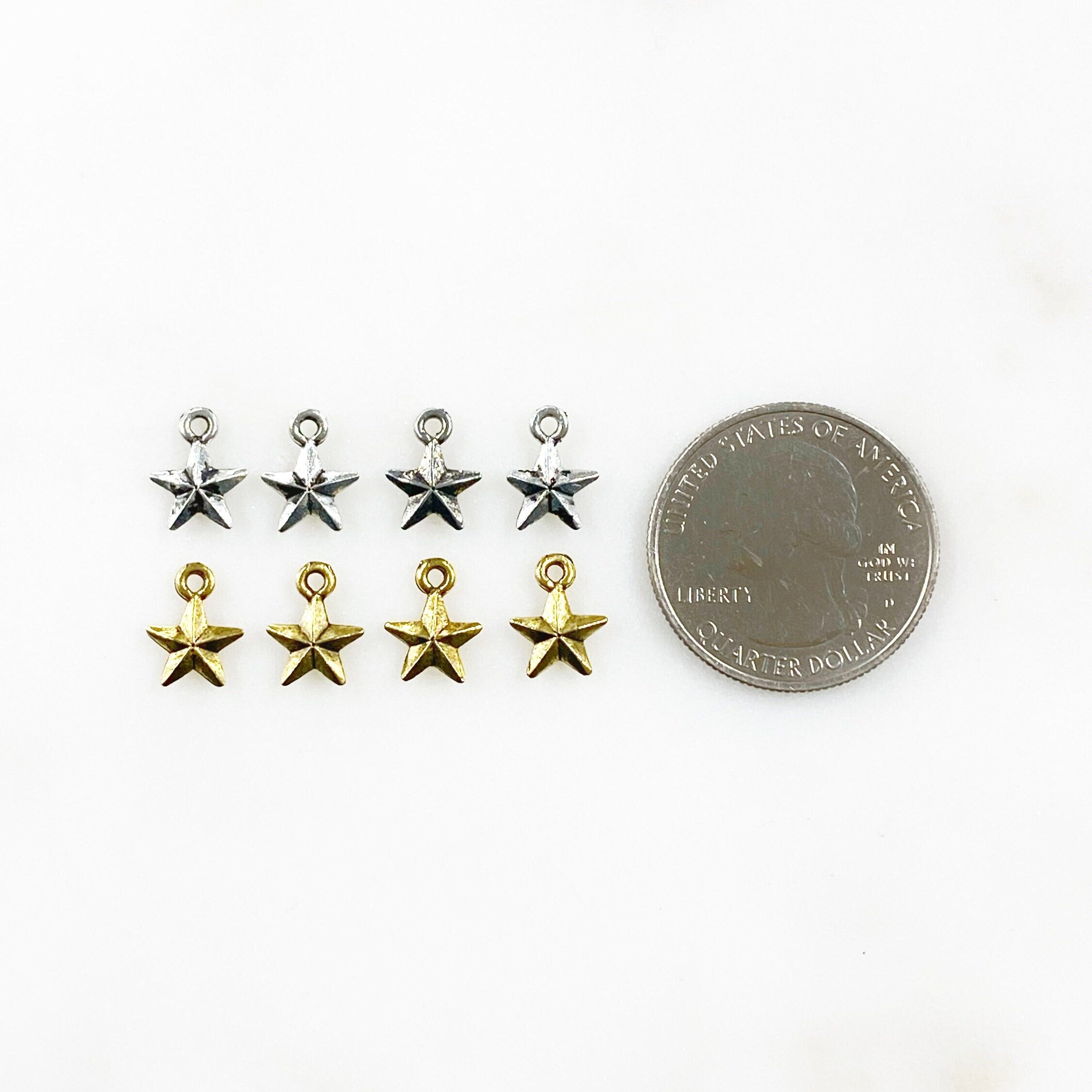 Pewter Star Charm Classic Small Star Terrestrial Patriotic (4pc)
