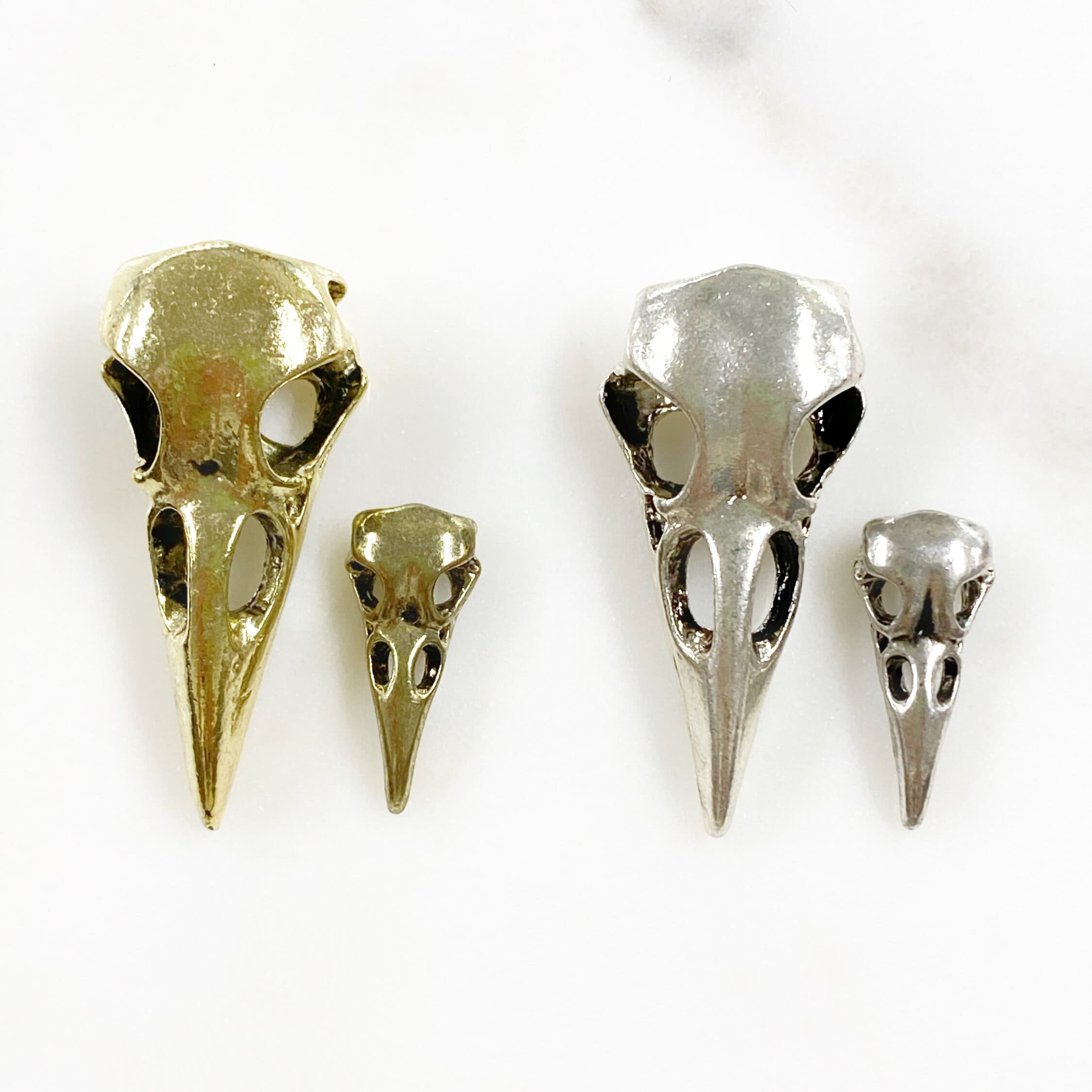 Pewter Raven Skull Head and Size Antique Gold or Antique