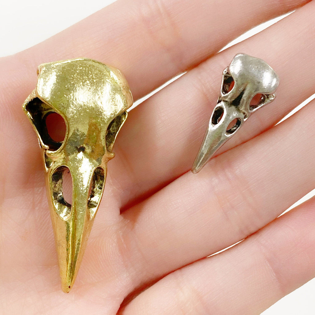 Pewter Raven Skull Head and Size Antique Gold or Antique