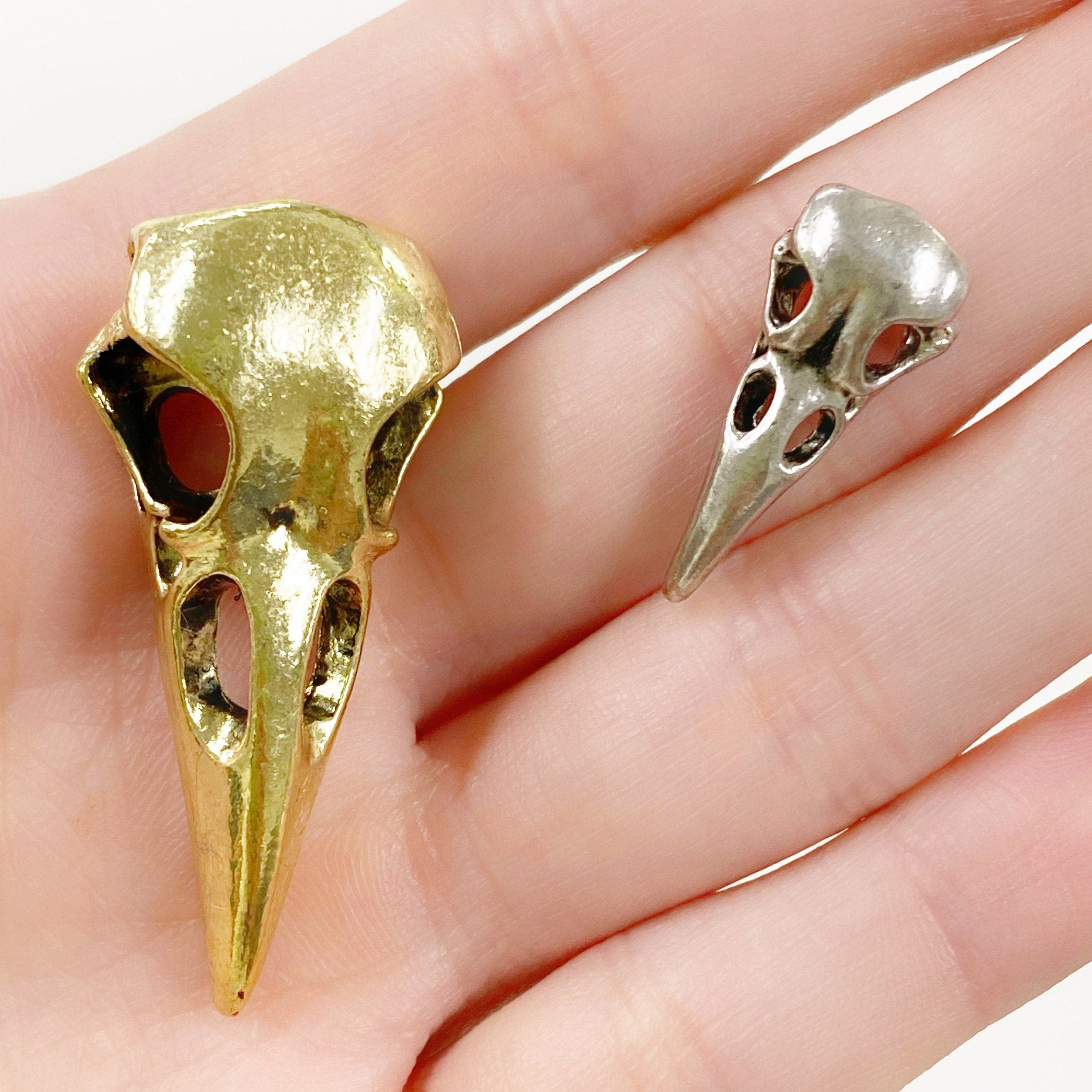 Pewter Raven Skull Head and Size Antique Gold or Antique