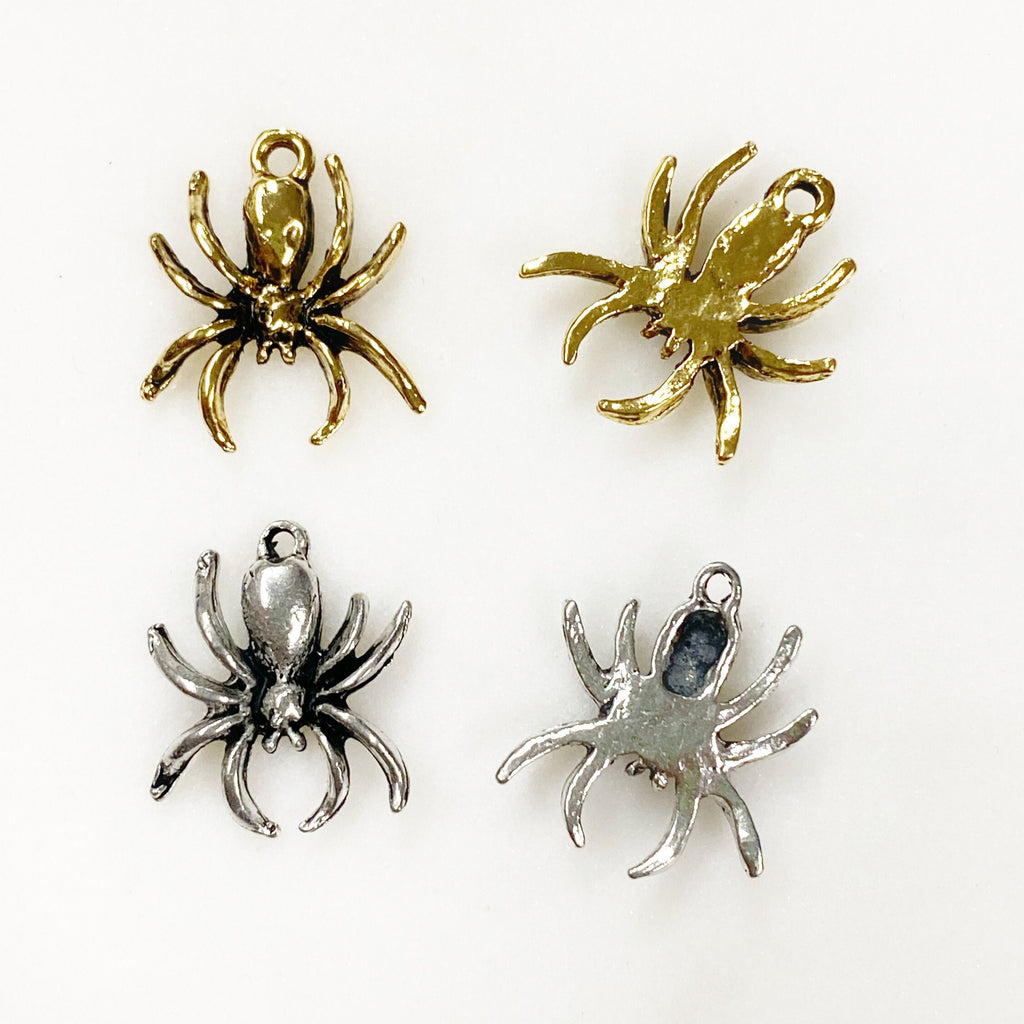 16mmx18mm Pewter Spider Charm Detailed Spider Antique Gold or Antique (2pc)