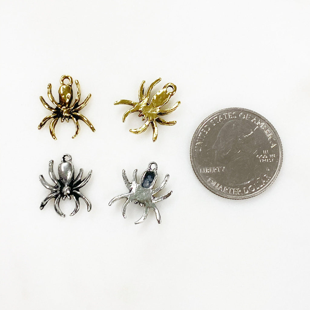 16mmx18mm Pewter Spider Charm Detailed Spider Antique Gold or Antique (2pc)