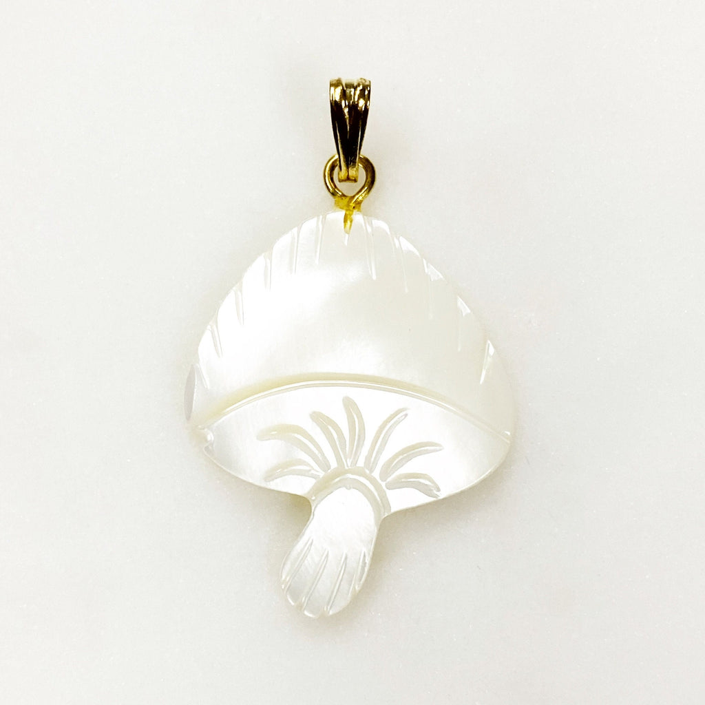 33mmx21mm Gold Plated Mother of Pearl Mushroom Charm Smooth Detailed Pearl