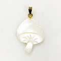 33mmx21mm Gold Plated Mother of Pearl Mushroom Charm Smooth Detailed Pearl