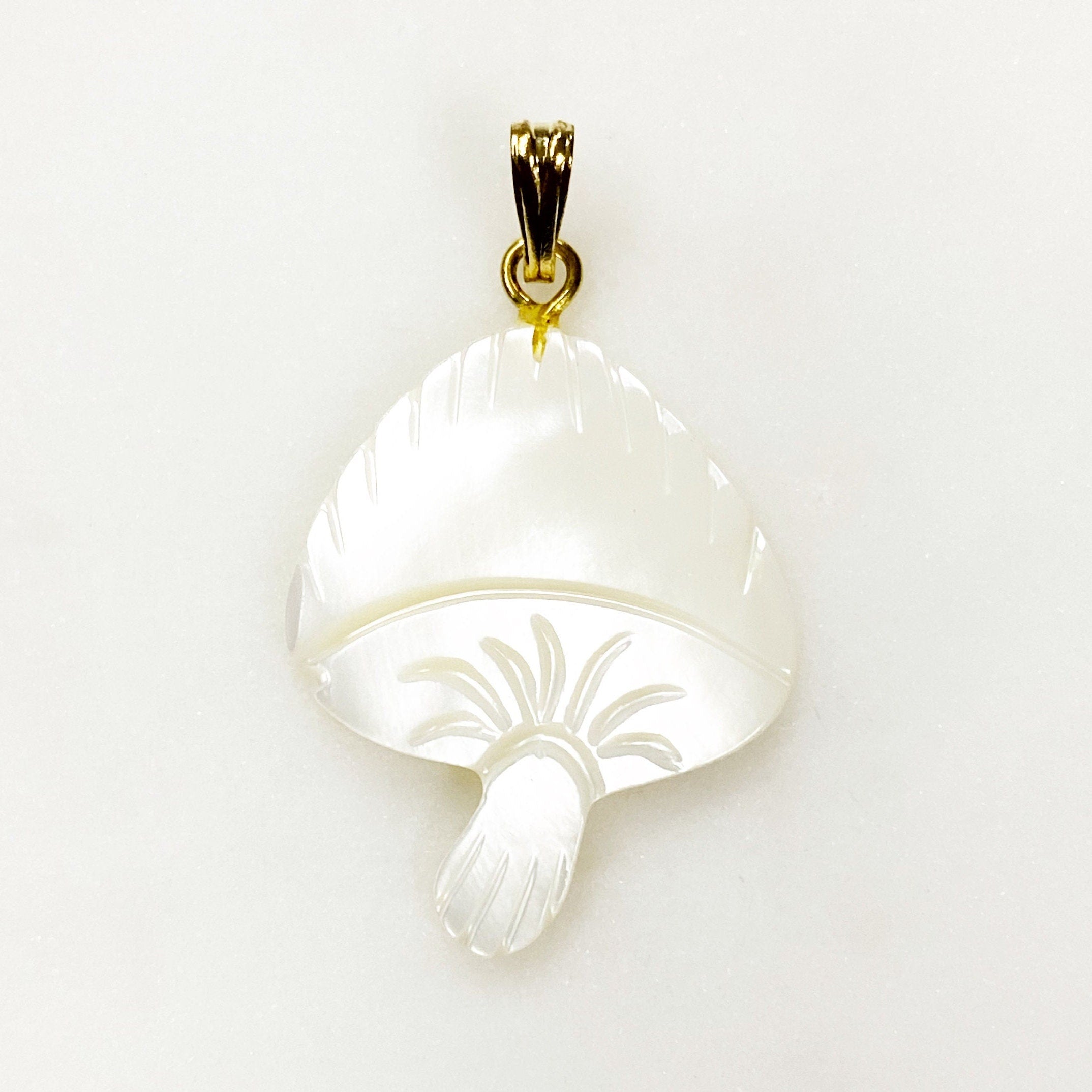 33mmx21mm Gold Plated Mother of Pearl Mushroom Charm Smooth Detailed Pearl