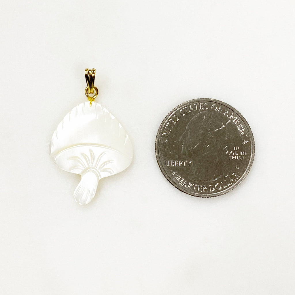 33mmx21mm Gold Plated Mother of Pearl Mushroom Charm Smooth Detailed Pearl