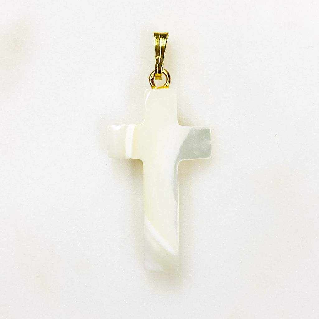 Gold Plated Mother of Pearl Cross Charm Religious Pearl Charm