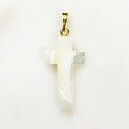 Gold Plated Mother of Pearl Cross Charm Religious Pearl Charm