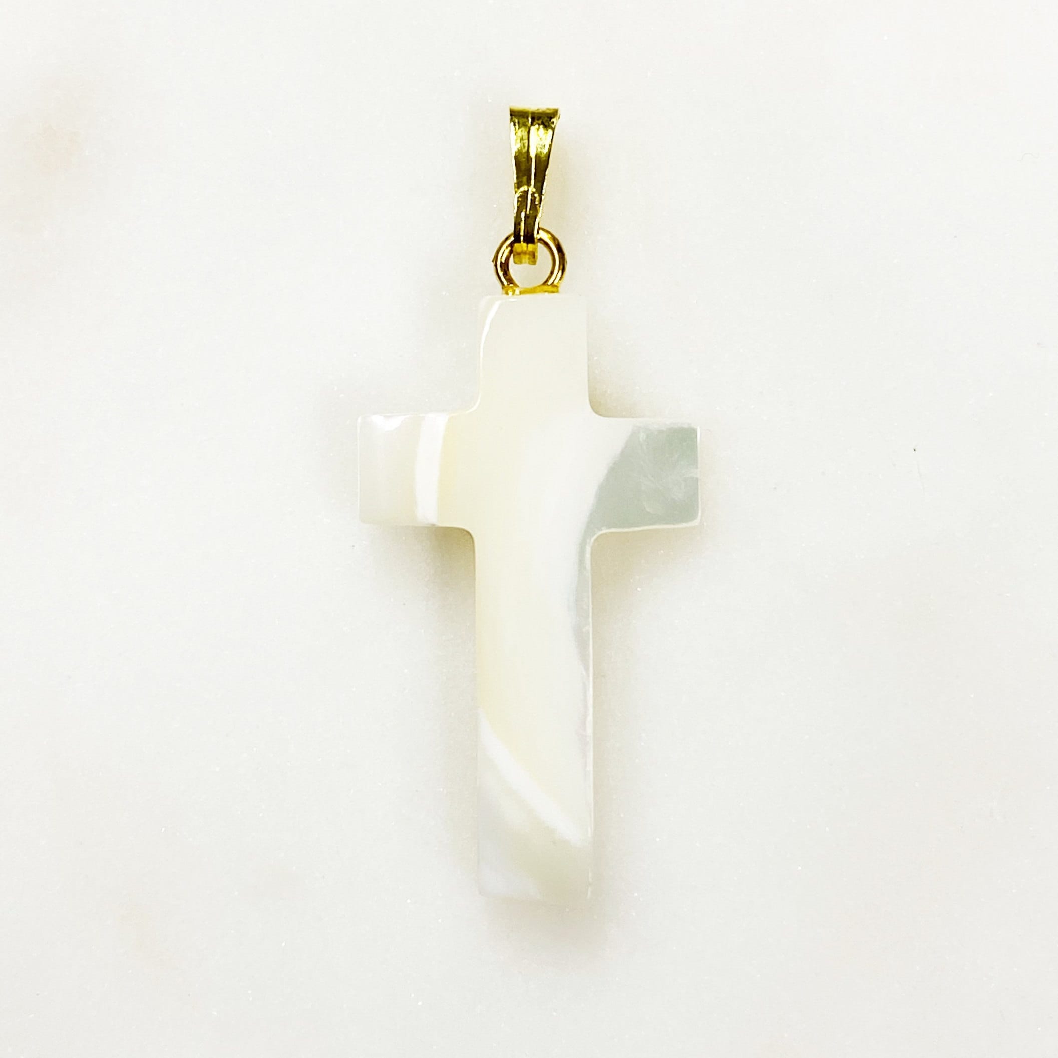 Gold Plated Mother of Pearl Cross Charm Religious Pearl Charm