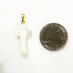 Gold Plated Mother of Pearl Cross Charm Religious Pearl Charm