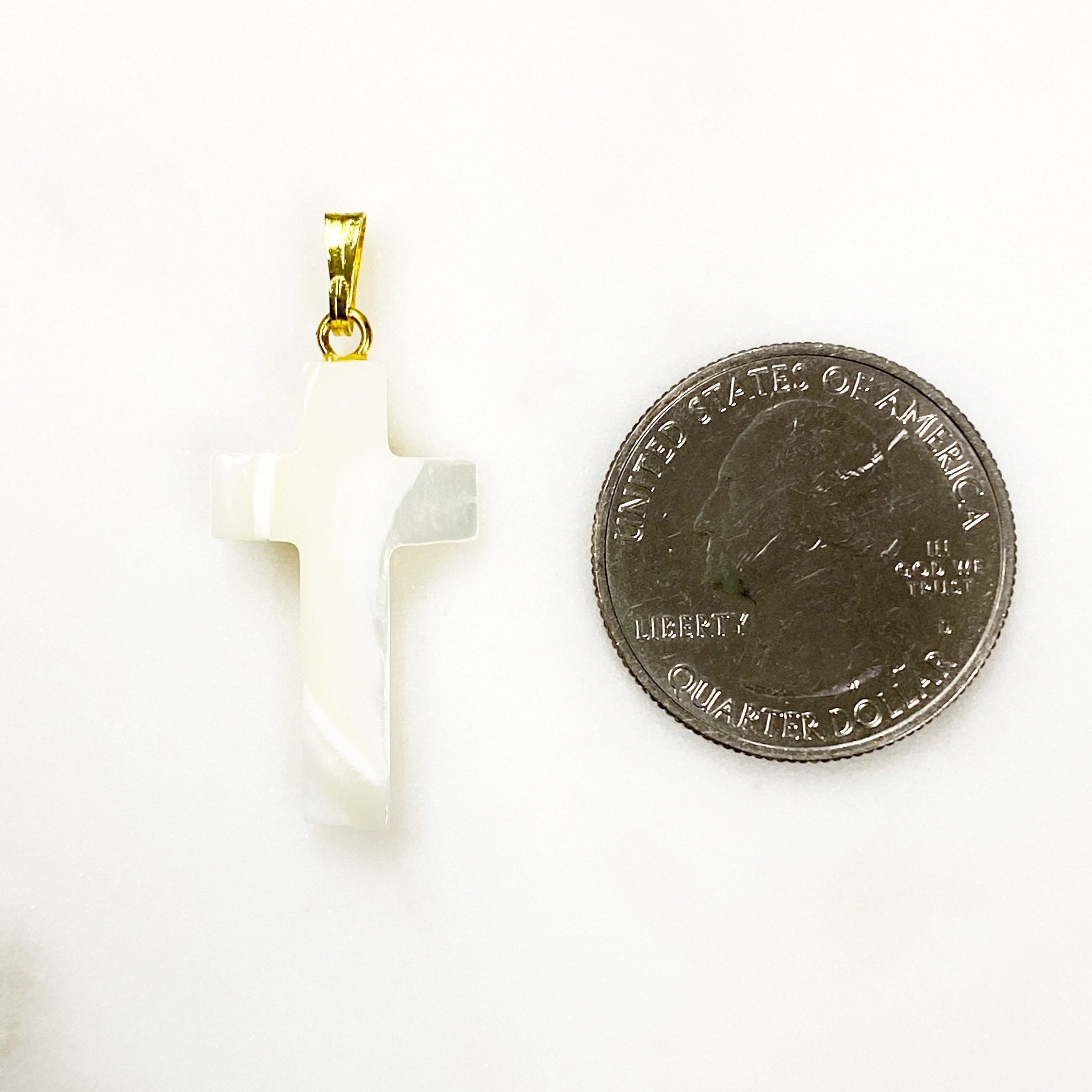 Gold Plated Mother of Pearl Cross Charm Religious Pearl Charm
