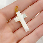Gold Plated Mother of Pearl Cross Charm Religious Pearl Charm