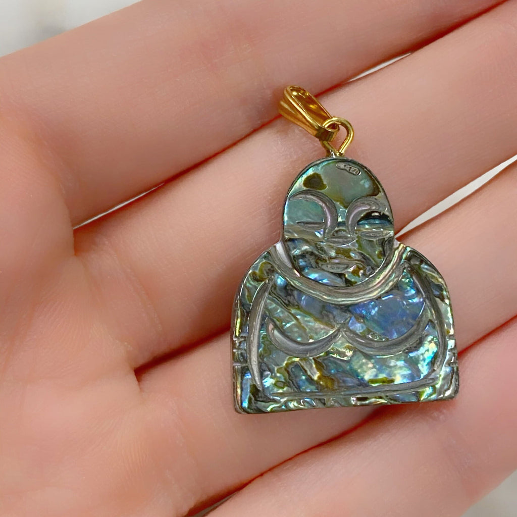 Gold Plated Abalone Shell Buddha Charm Spiritual Detailed Shell