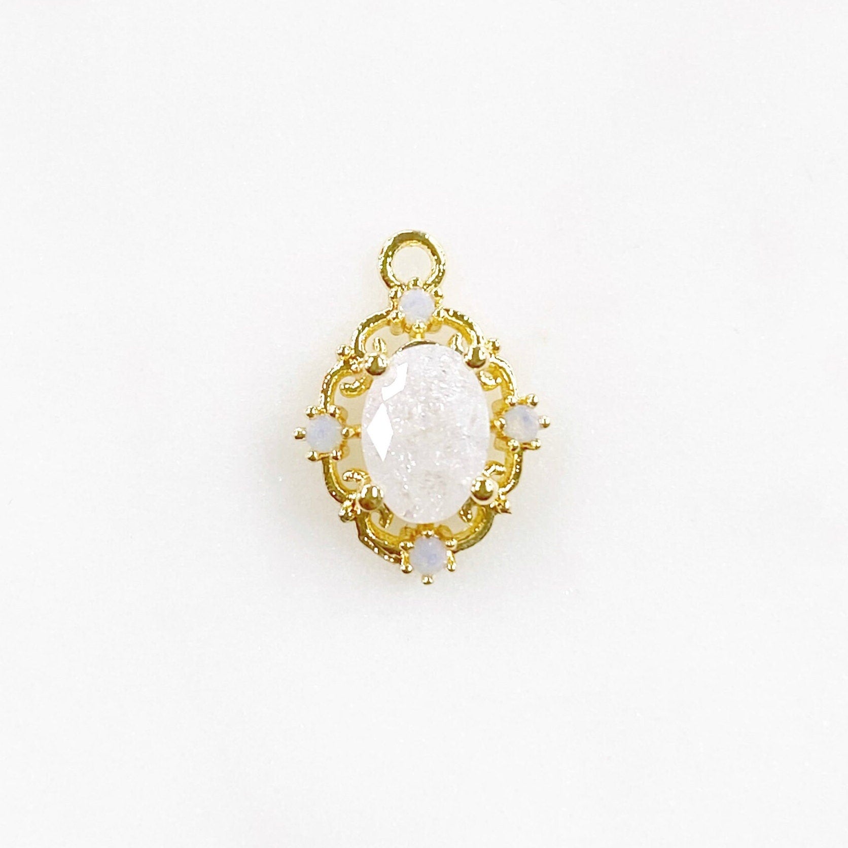 14mmx9mm Gold Plated Cracked Crystal Quartz Charm Opal Cubic Zirconia Gem