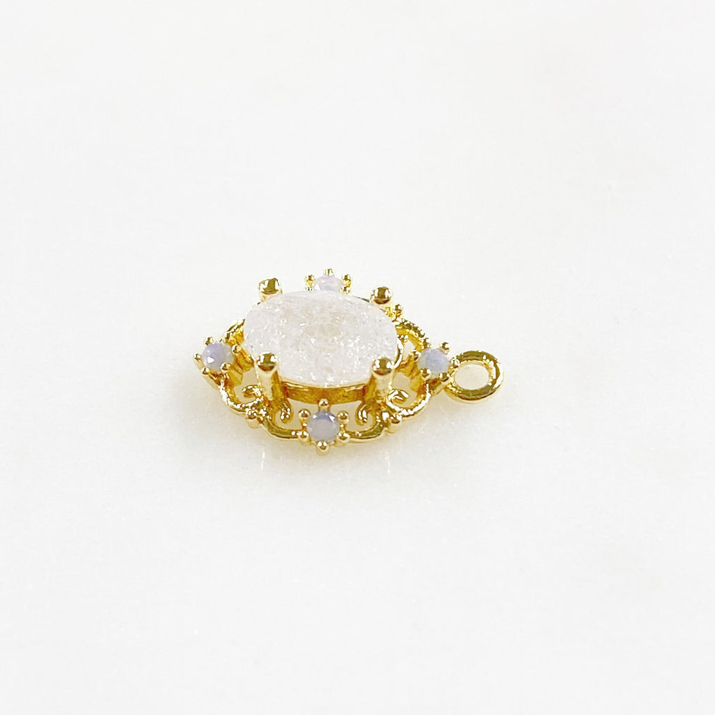 14mmx9mm Gold Plated Cracked Crystal Quartz Charm Opal Cubic Zirconia Gem