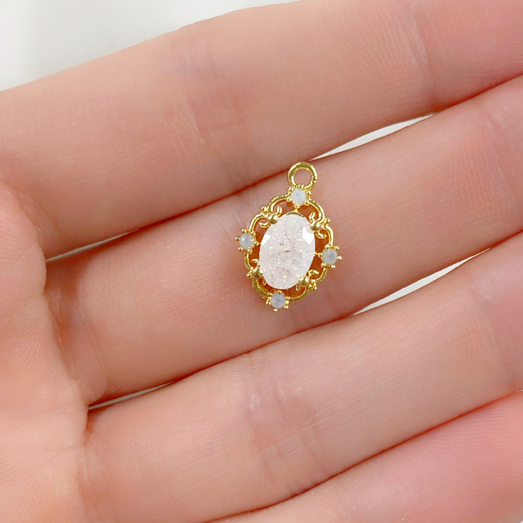 14mmx9mm Gold Plated Cracked Crystal Quartz Charm Opal Cubic Zirconia Gem