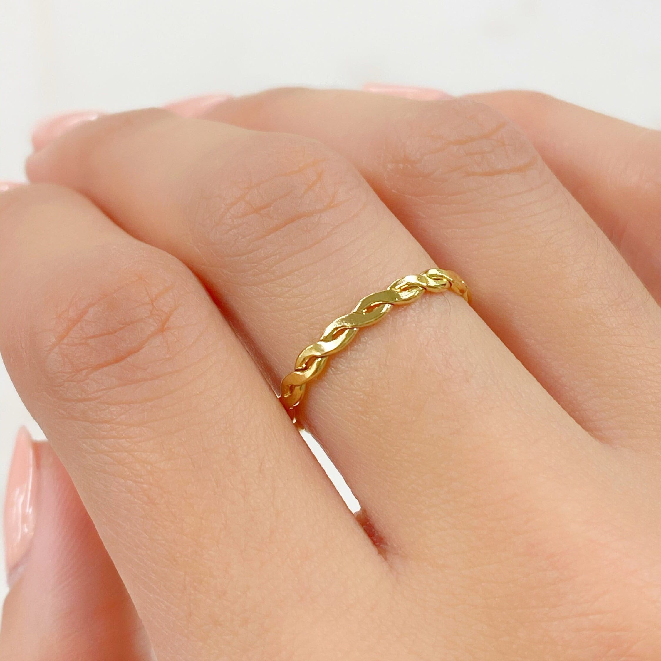 Gold Filled or Vermeil Thin 14Kt Braided Ring Ready to Wear 2.4mm Size 7 Ring