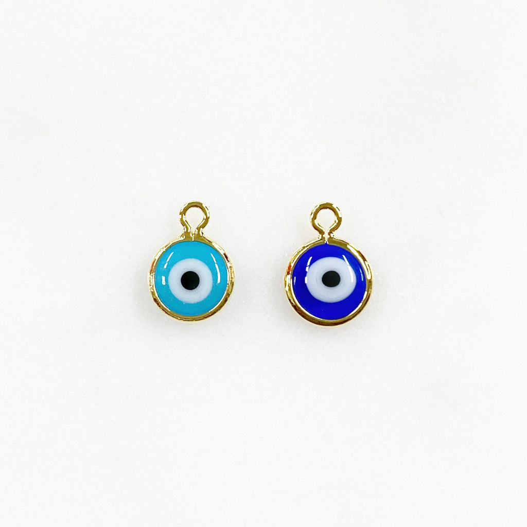 Gold Plated Classic Double Sided Evil Eye Charm Rim Glass Charm