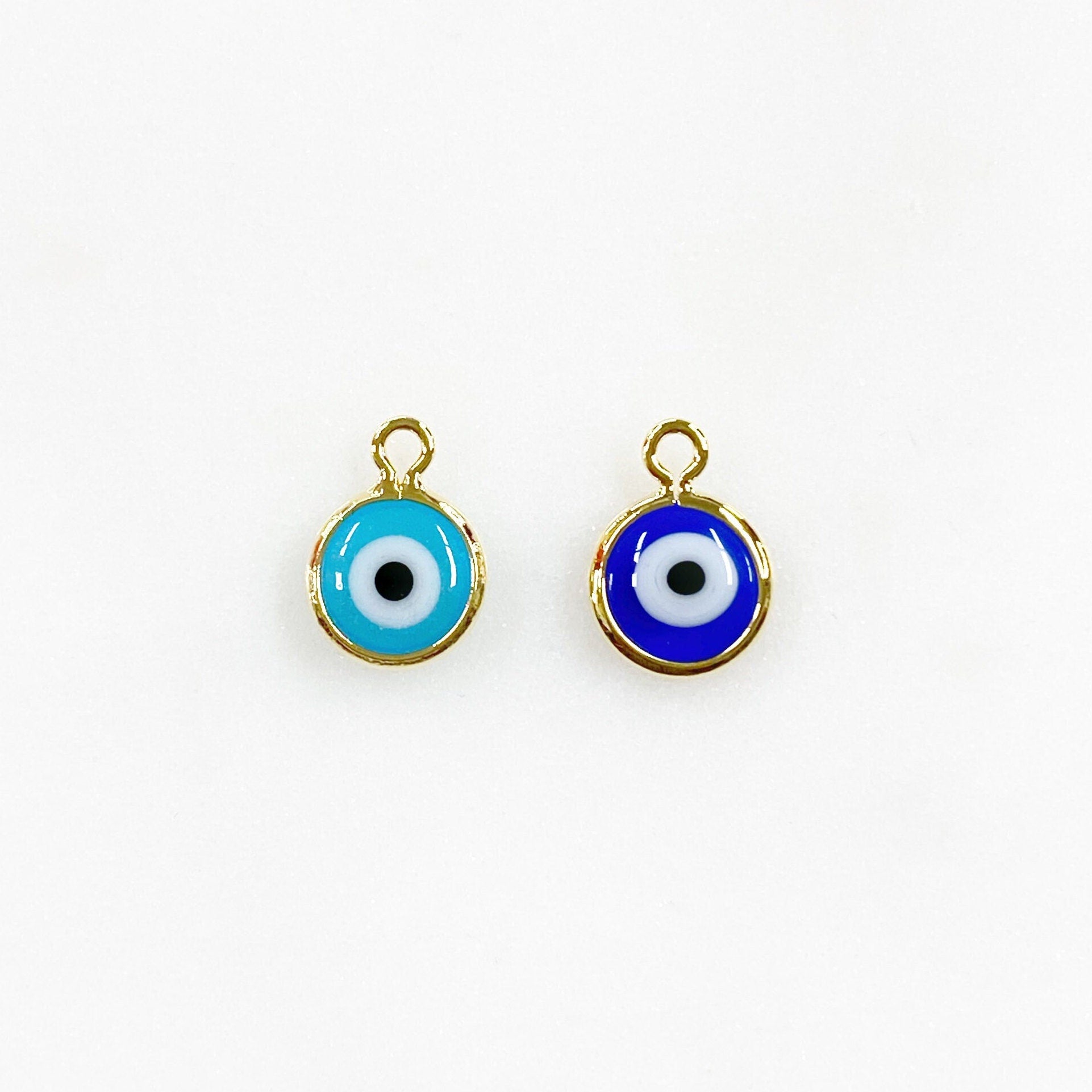 Gold Plated Classic Double Sided Evil Eye Charm Rim Glass Charm