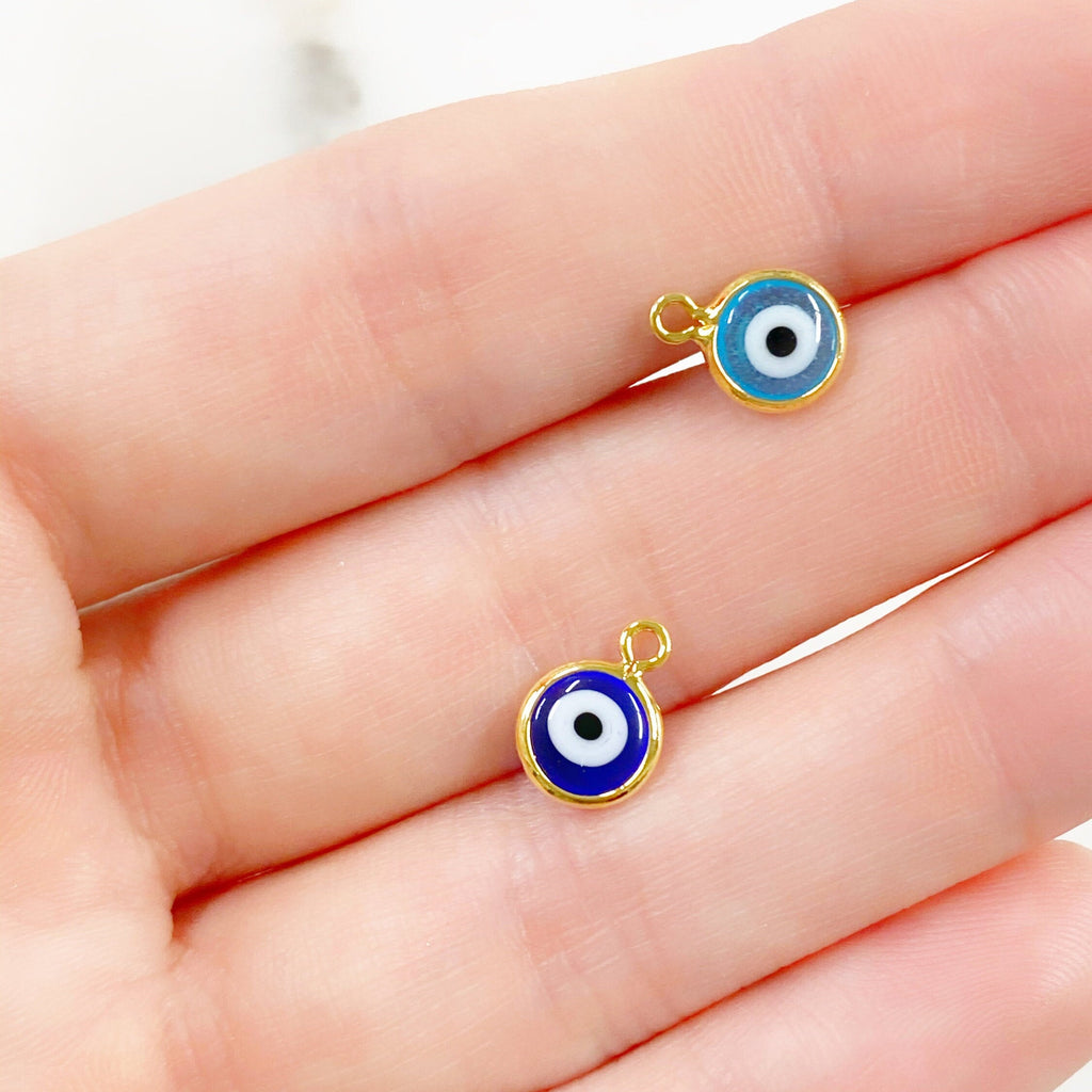 Gold Plated Classic Double Sided Evil Eye Charm Rim Glass Charm