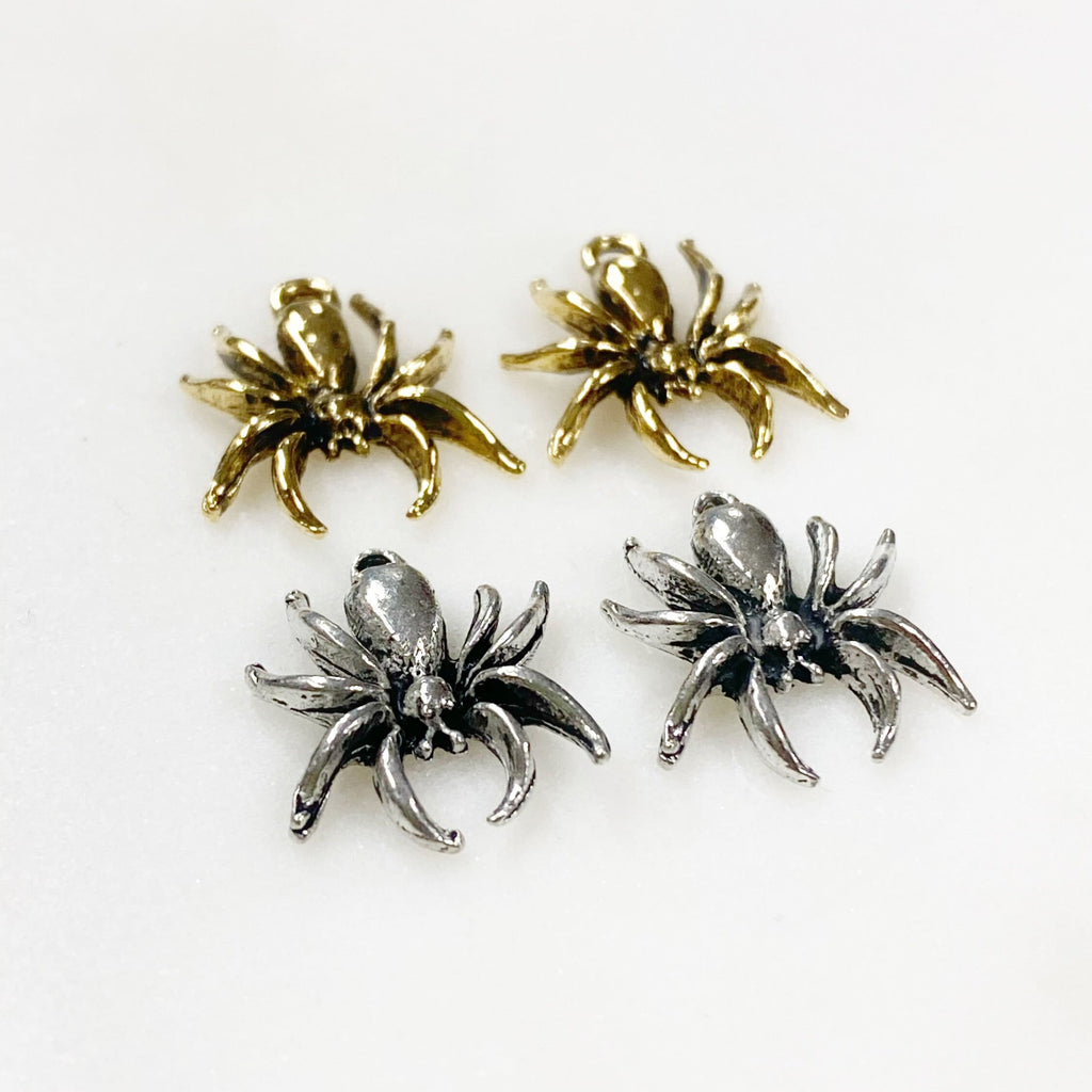 16mmx18mm Pewter Spider Charm Detailed Spider Antique Gold or Antique (2pc)