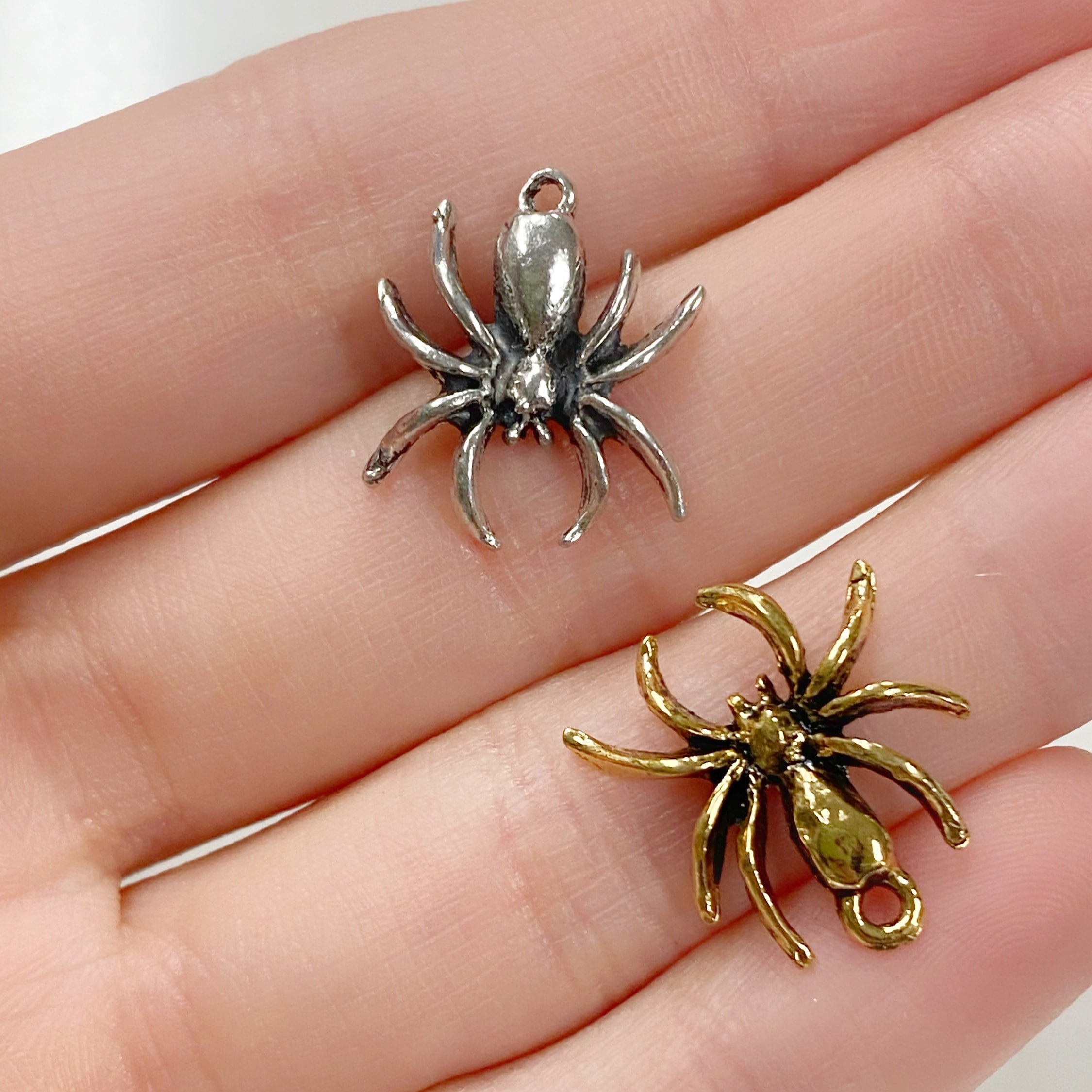16mmx18mm Pewter Spider Charm Detailed Spider Antique Gold or Antique (2pc)