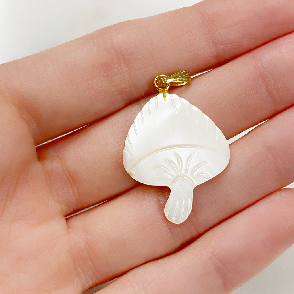 33mmx21mm Gold Plated Mother of Pearl Mushroom Charm Smooth Detailed Pearl