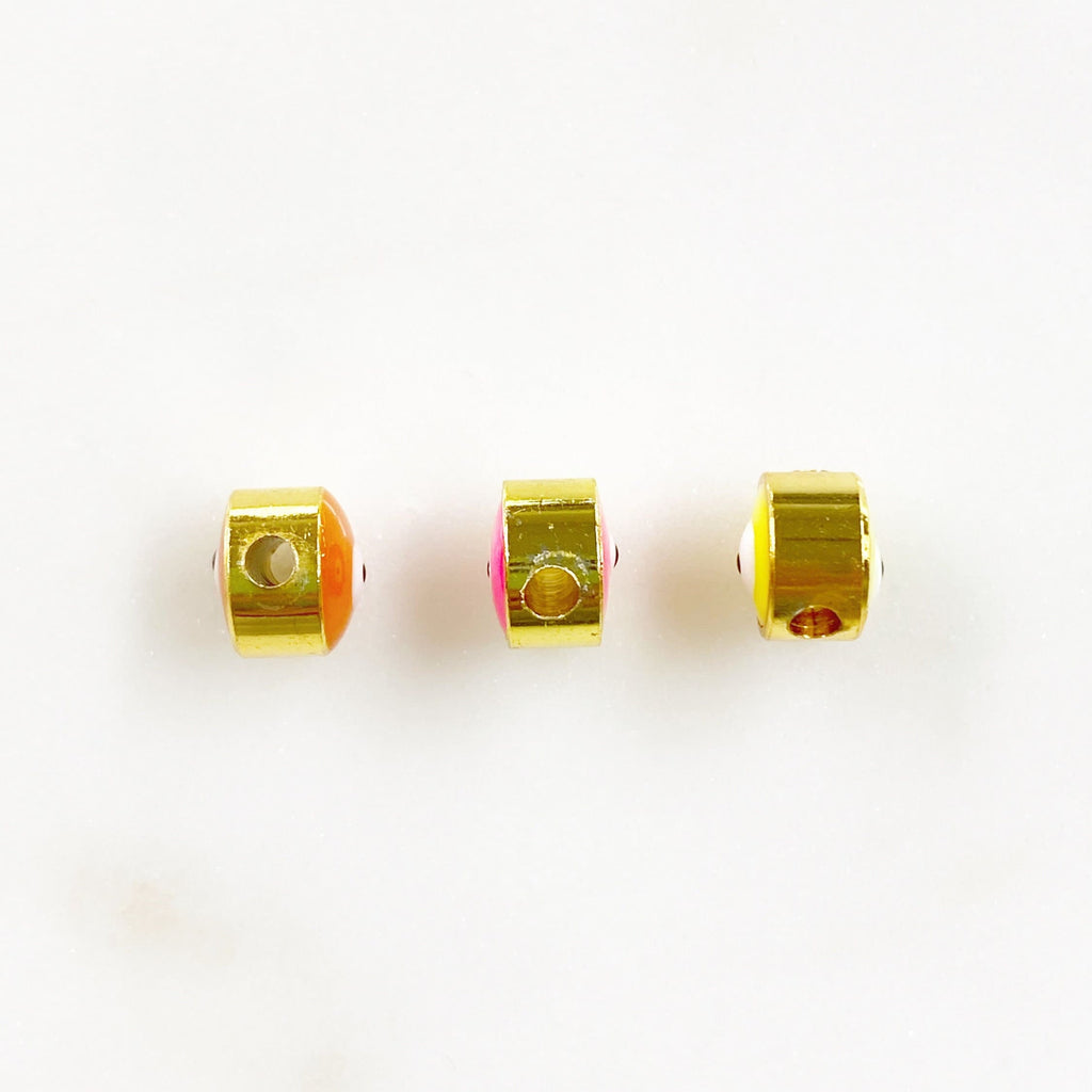 5mmx4mm Gold Plated Double Sided Gold Rimmed Evil Eye Enamel Bead