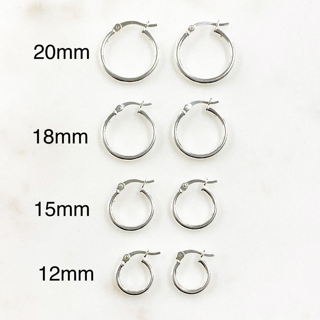 Sterling Silver Thick Flex Tube Hoop Earrings 20mm 18mm 15mm 12mm (2pc)