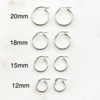 Sterling Silver Thick Flex Tube Hoop Earrings 20mm 18mm 15mm 12mm (2pc)
