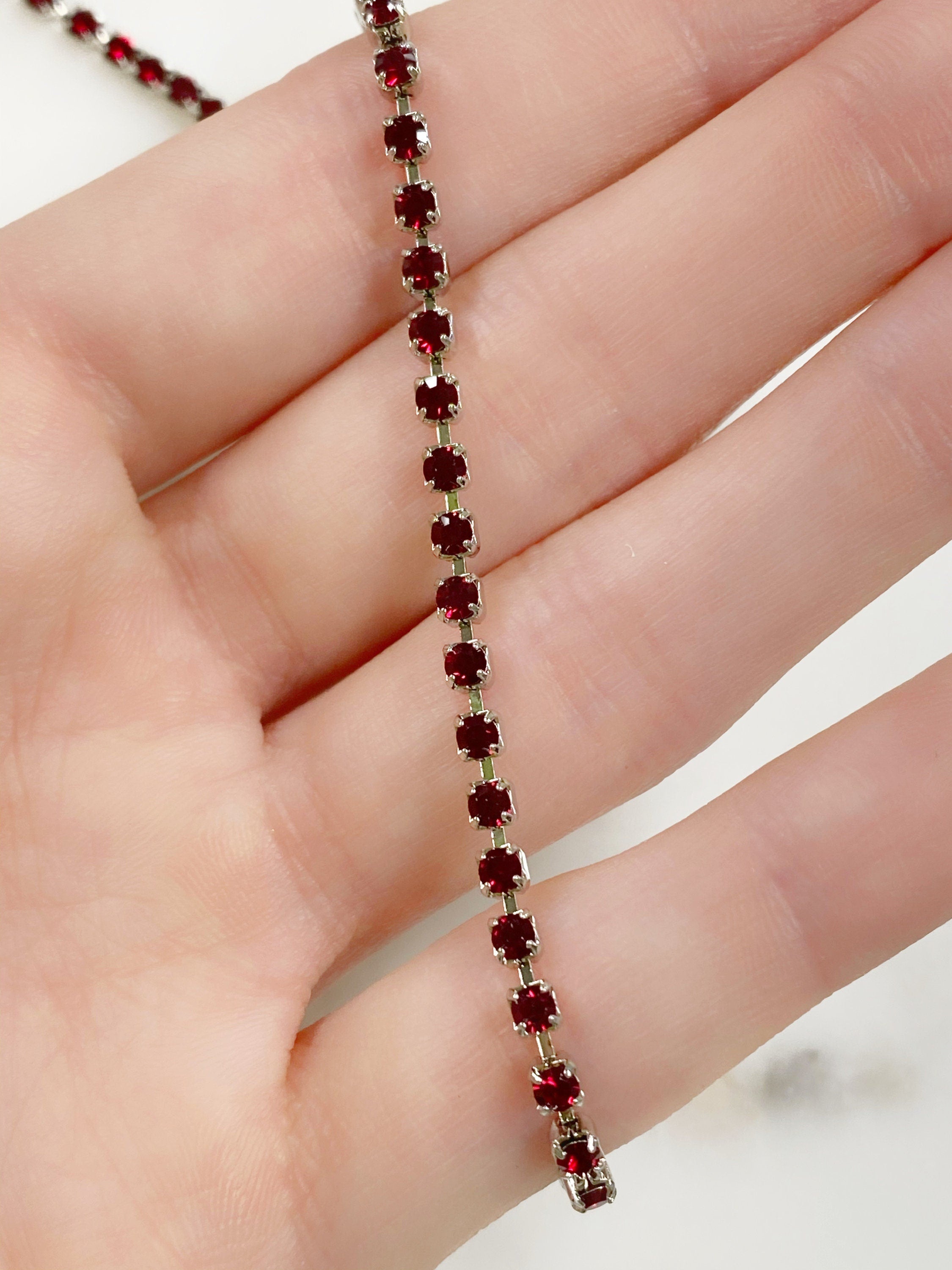 2 Mm Brass 100% Swarovski Crystal Siam Rhinestone Chain – Sold by the Foot