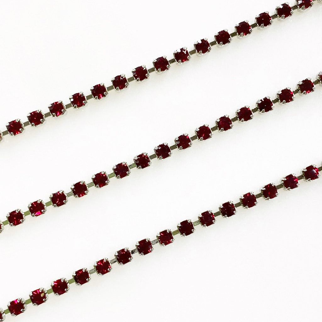 2 Mm Brass 100% Swarovski Crystal Siam Rhinestone Chain – Sold by the Foot
