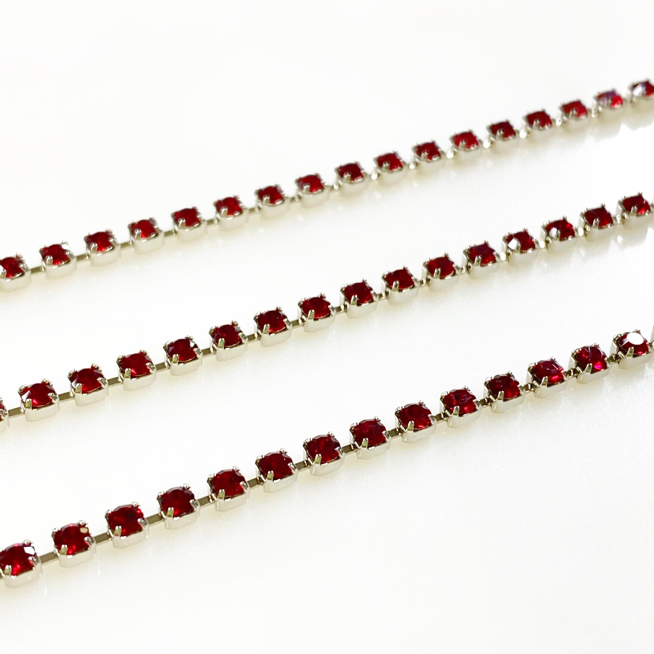 2 Mm Brass 100% Swarovski Crystal Siam Rhinestone Chain – Sold by the Foot