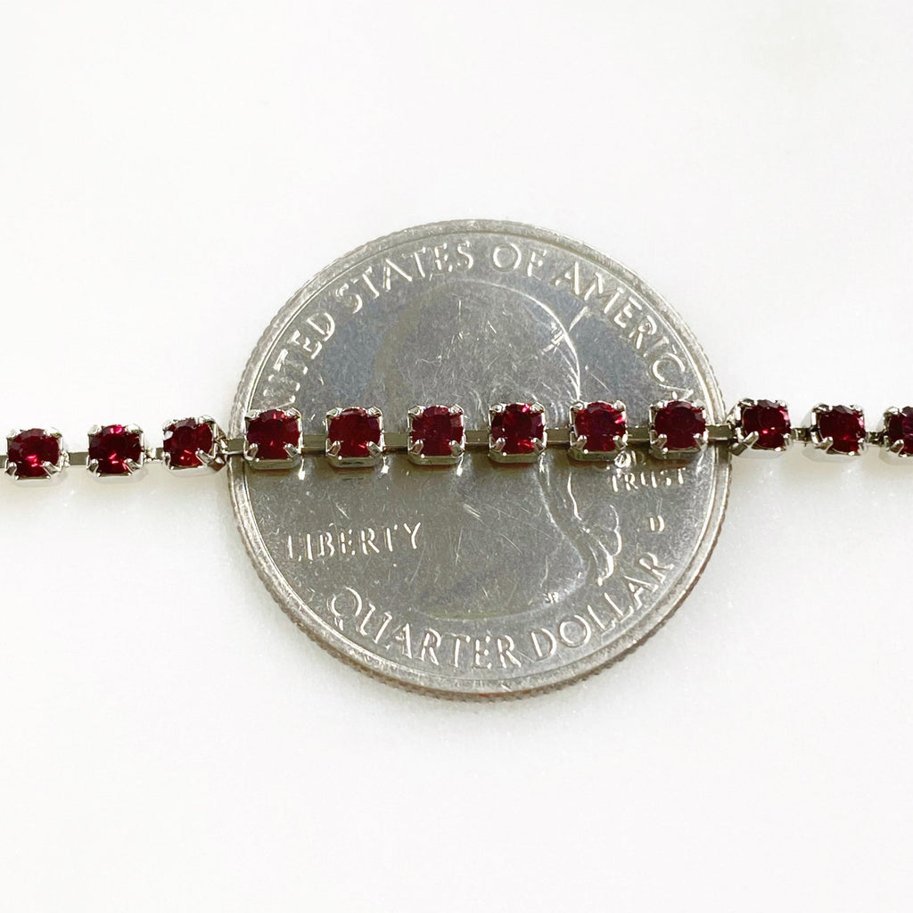 2 Mm Brass 100% Swarovski Crystal Siam Rhinestone Chain – Sold by the Foot