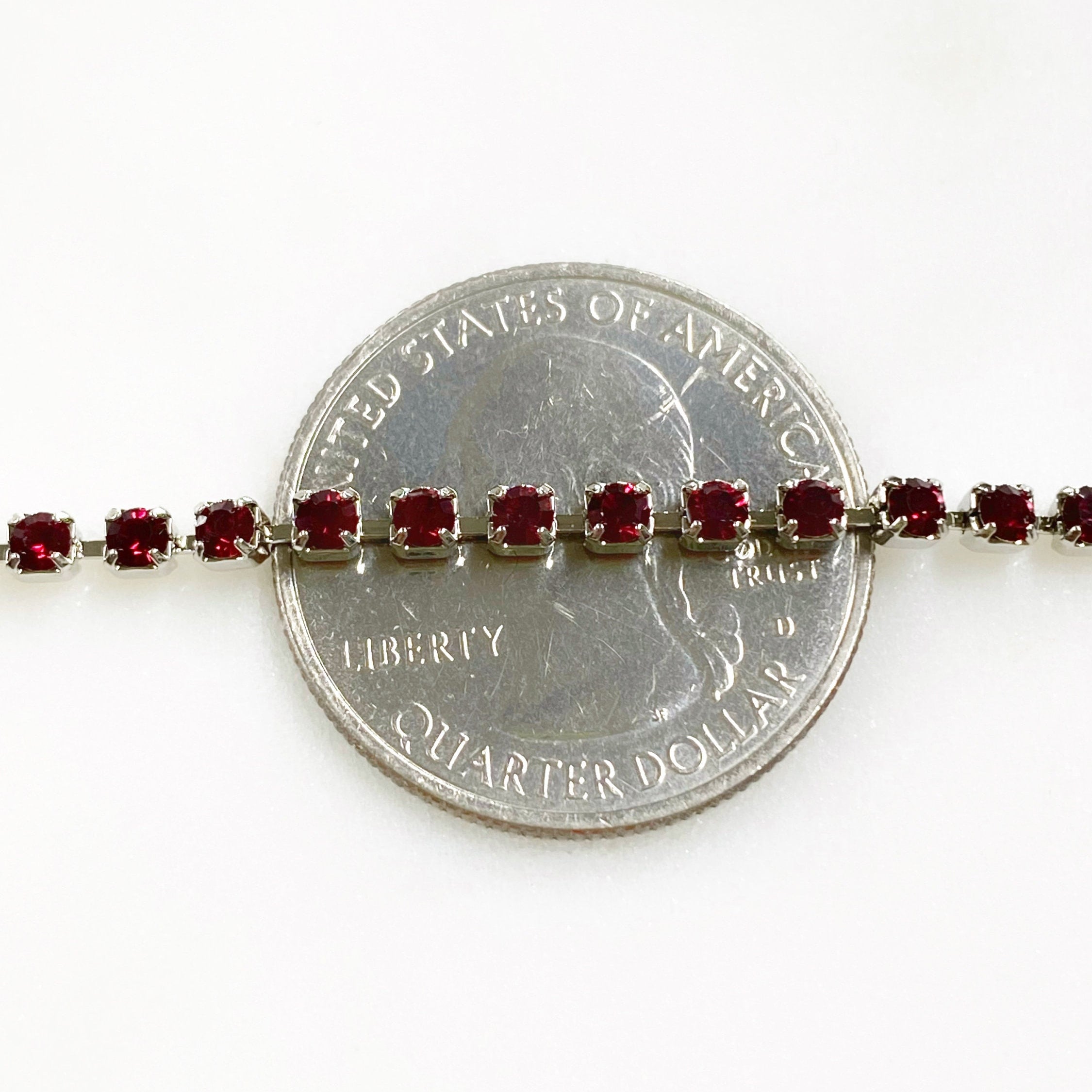 2 Mm Brass 100% Swarovski Crystal Siam Rhinestone Chain – Sold by the Foot