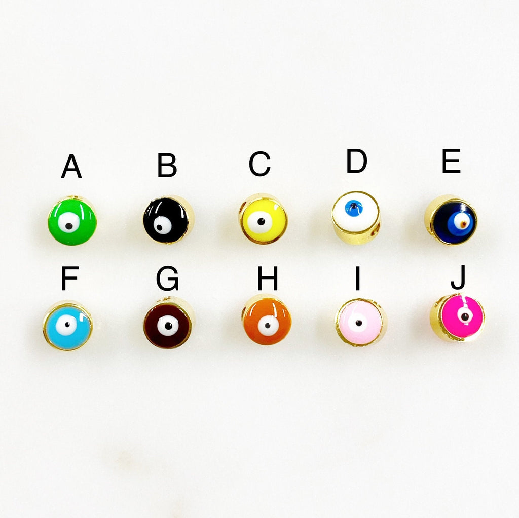 5mmx4mm Gold Plated Double Sided Gold Rimmed Evil Eye Enamel Bead