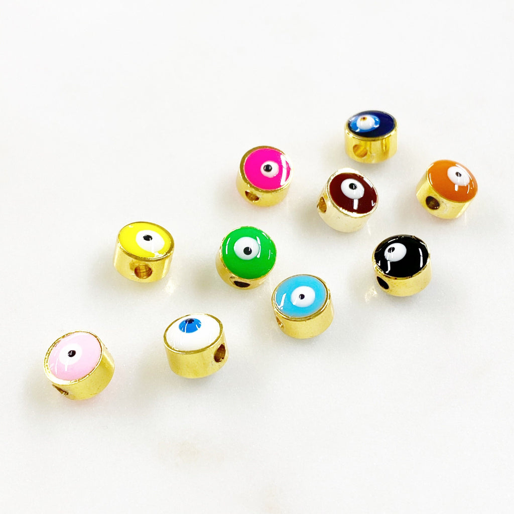 5mmx4mm Gold Plated Double Sided Gold Rimmed Evil Eye Enamel Bead