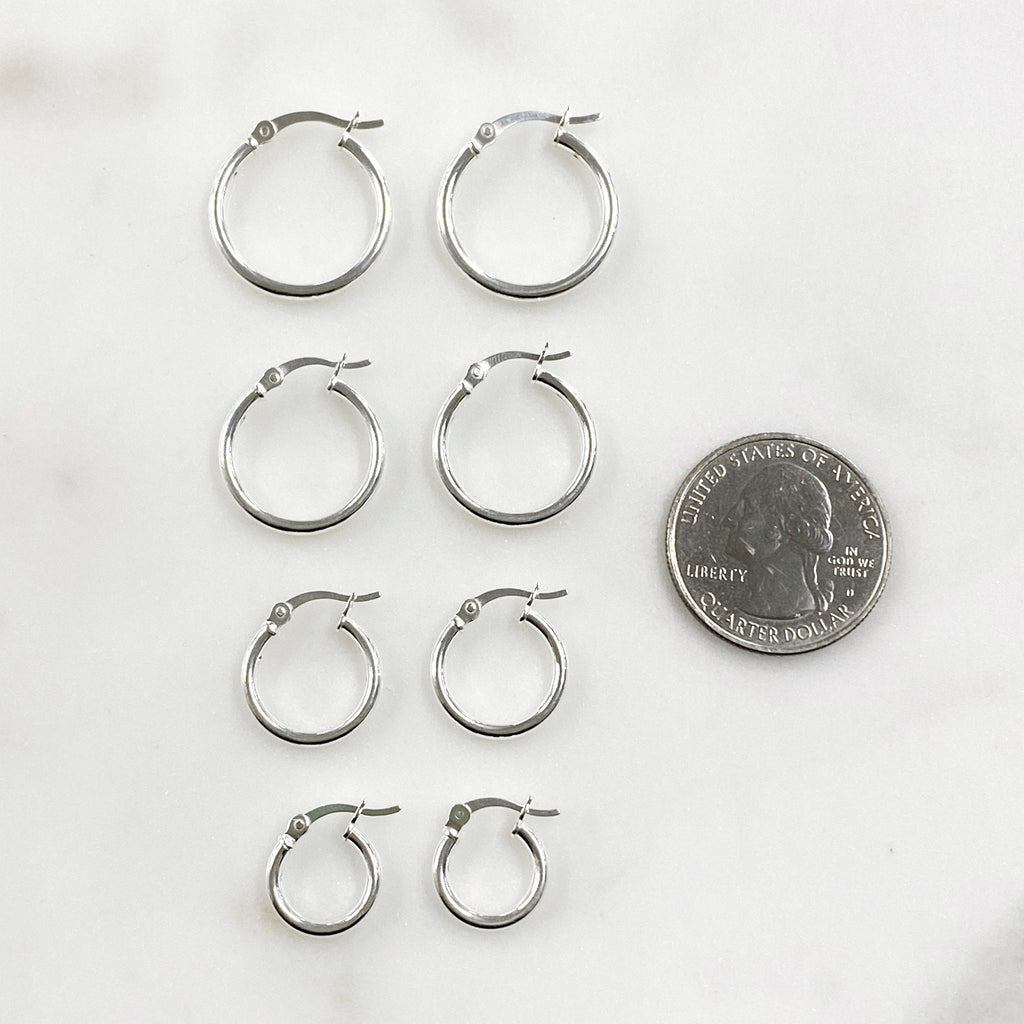 Sterling Silver Thick Flex Tube Hoop Earrings 20mm 18mm 15mm 12mm (2pc)