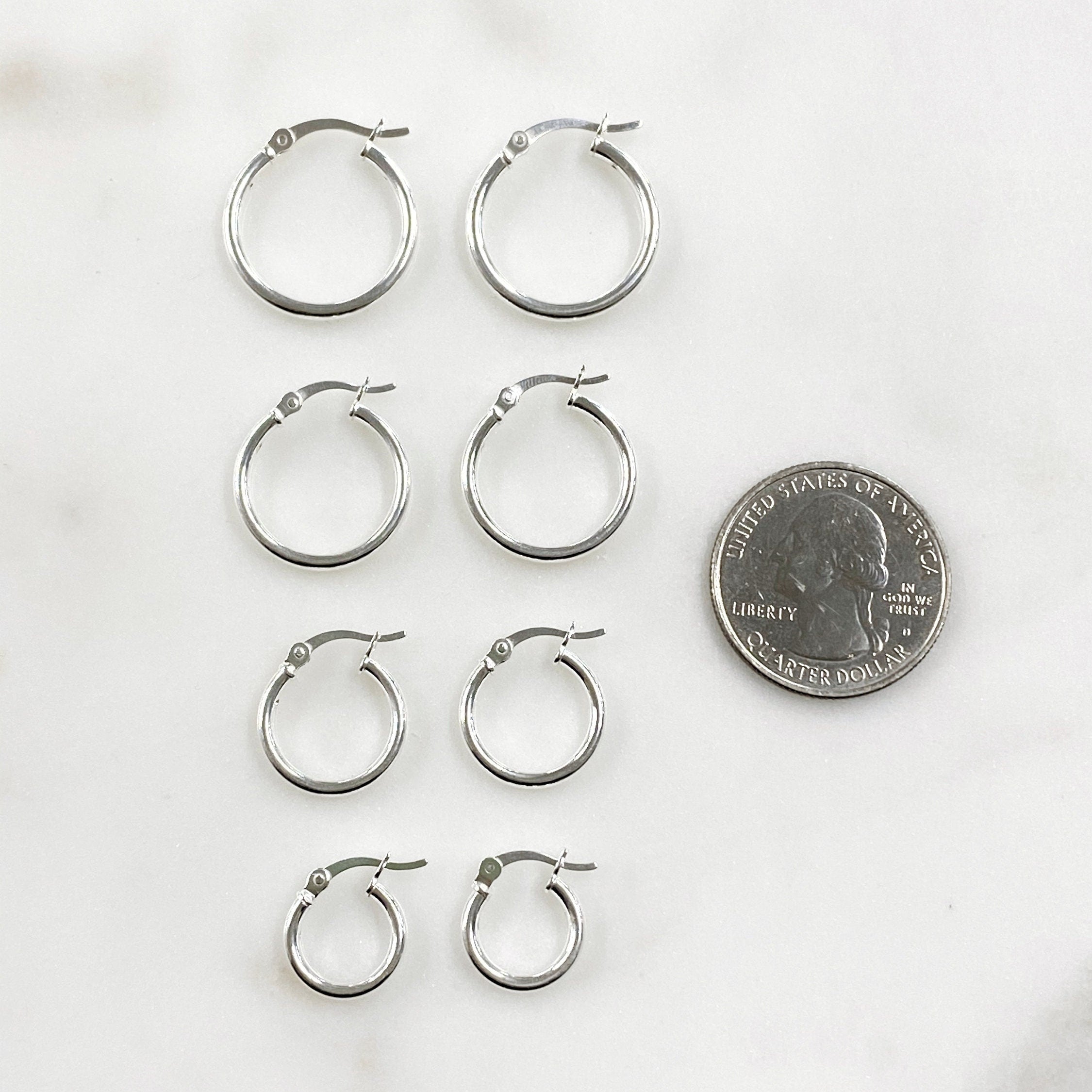 Sterling Silver Thick Flex Tube Hoop Earrings 20mm 18mm 15mm 12mm (2pc)