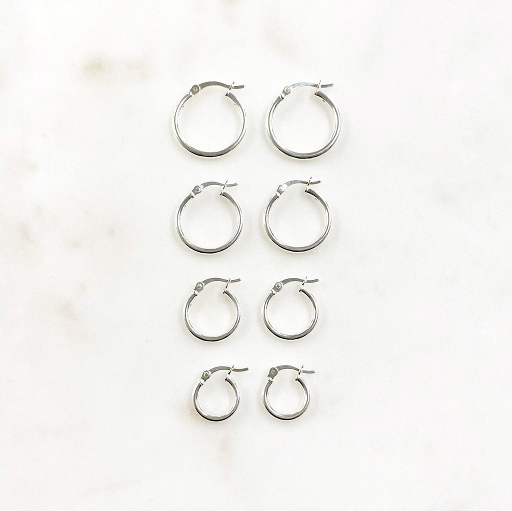 Sterling Silver Thick Flex Tube Hoop Earrings 20mm 18mm 15mm 12mm (2pc)