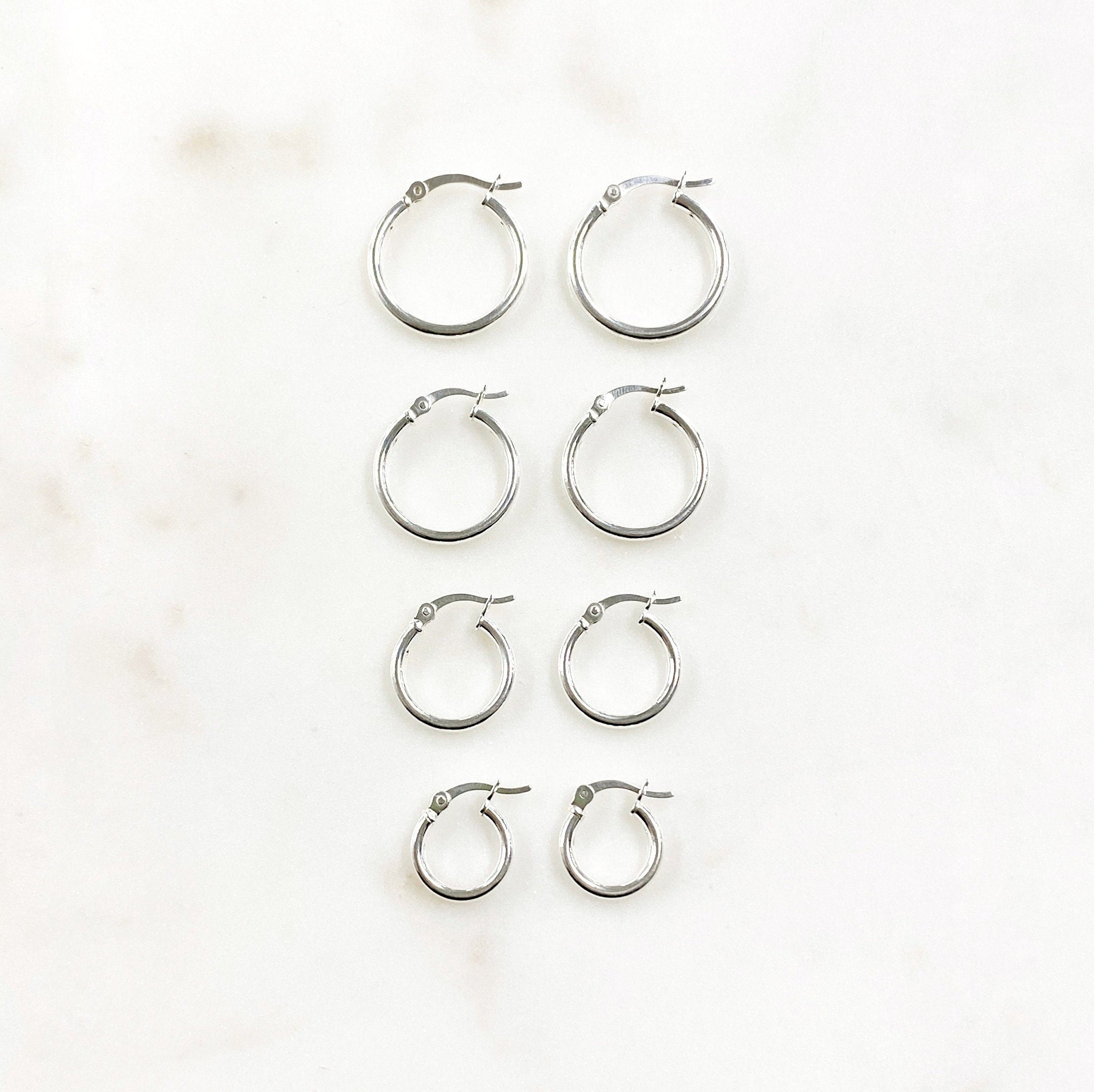 Sterling Silver Thick Flex Tube Hoop Earrings 20mm 18mm 15mm 12mm (2pc)