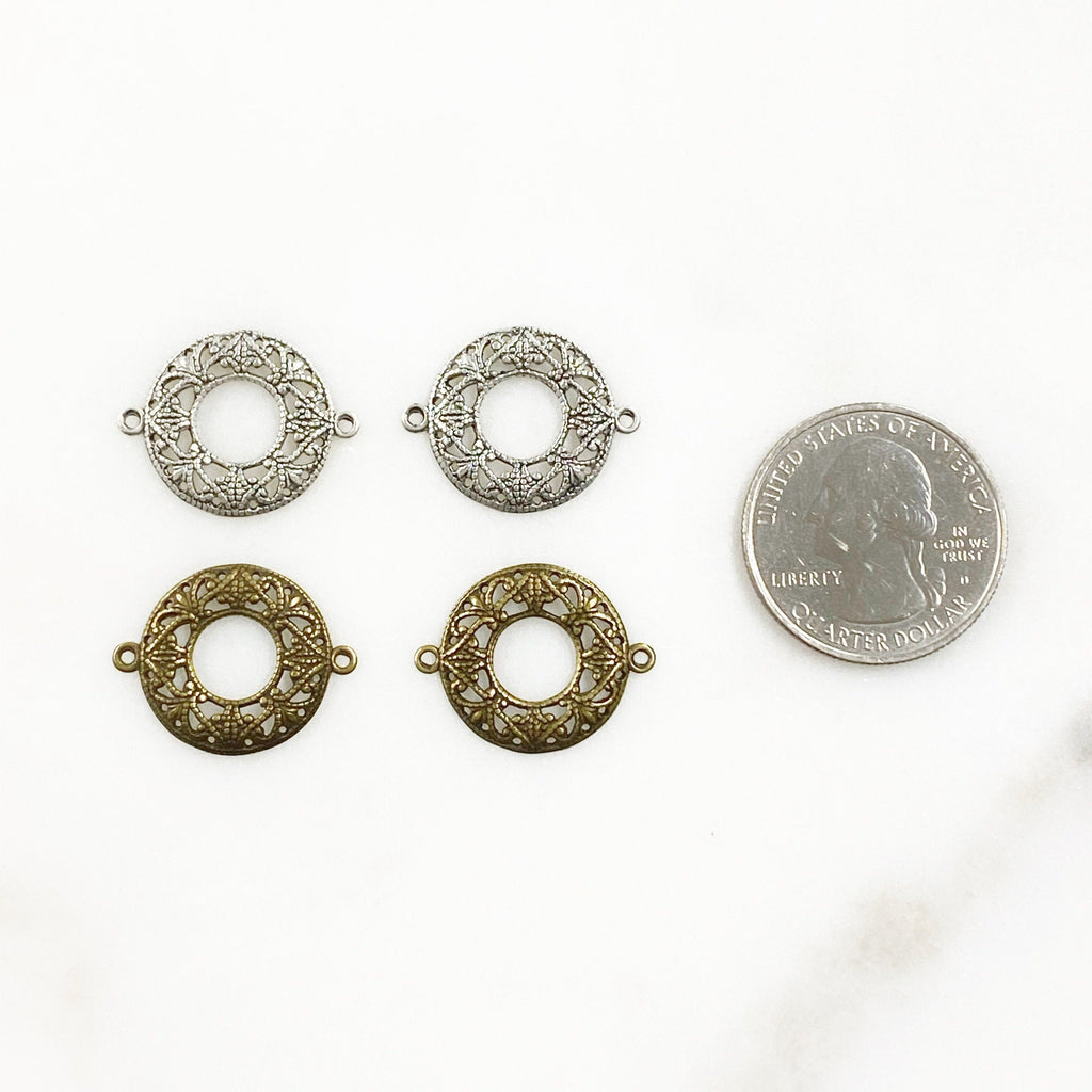 Pewter Detailed Connector Charm Filigree Antique Silver (2pc)