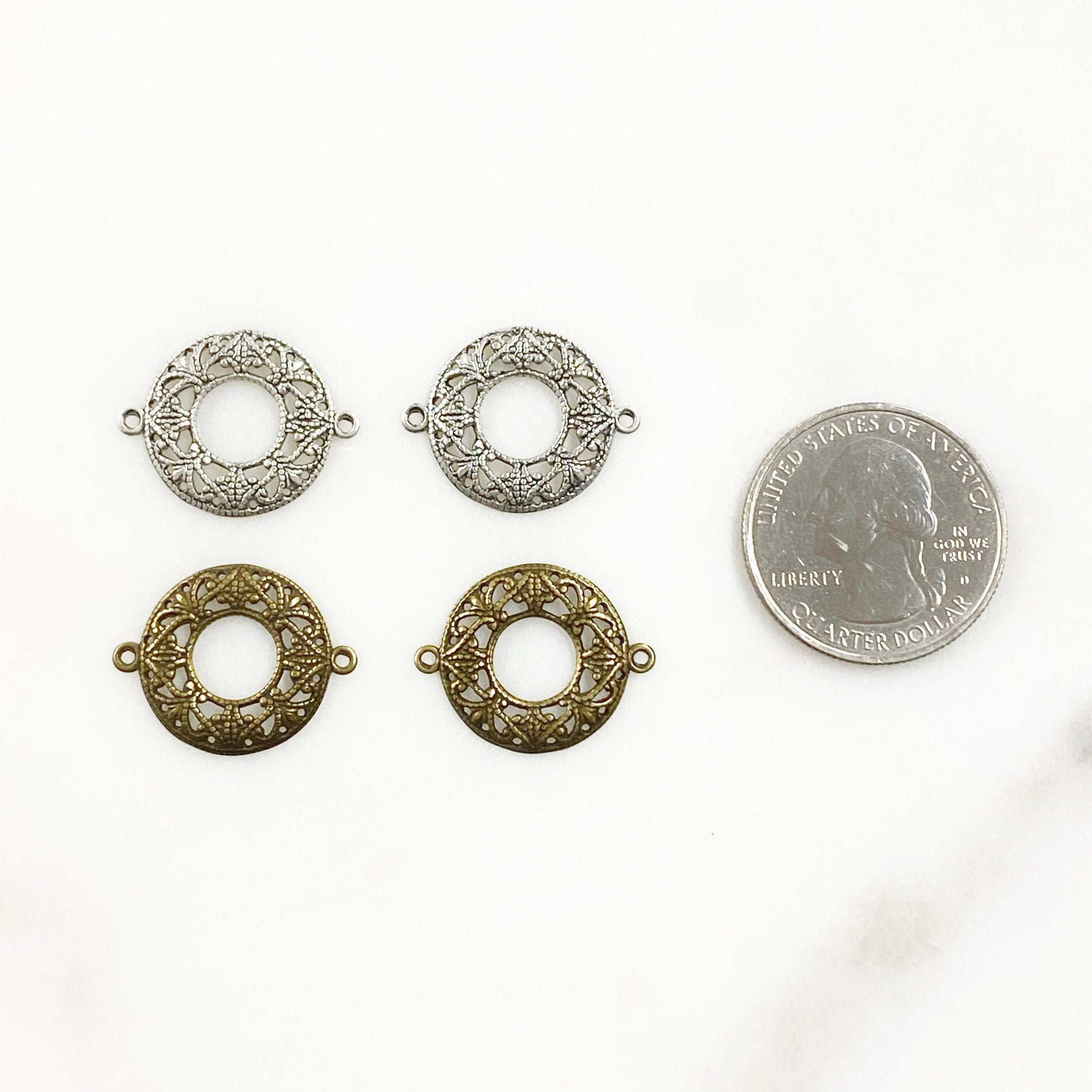 Pewter Detailed Connector Charm Filigree Antique Silver (2pc)