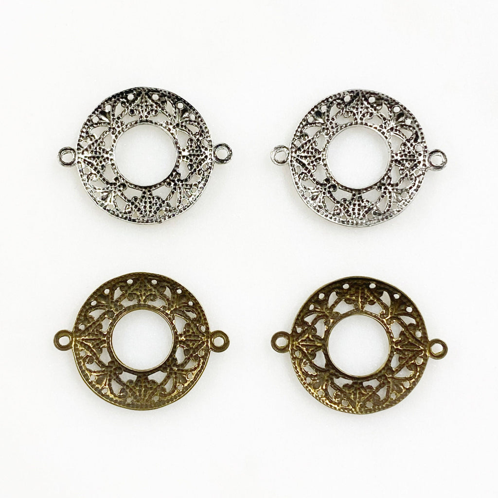 Pewter Detailed Connector Charm Filigree Antique Silver (2pc)