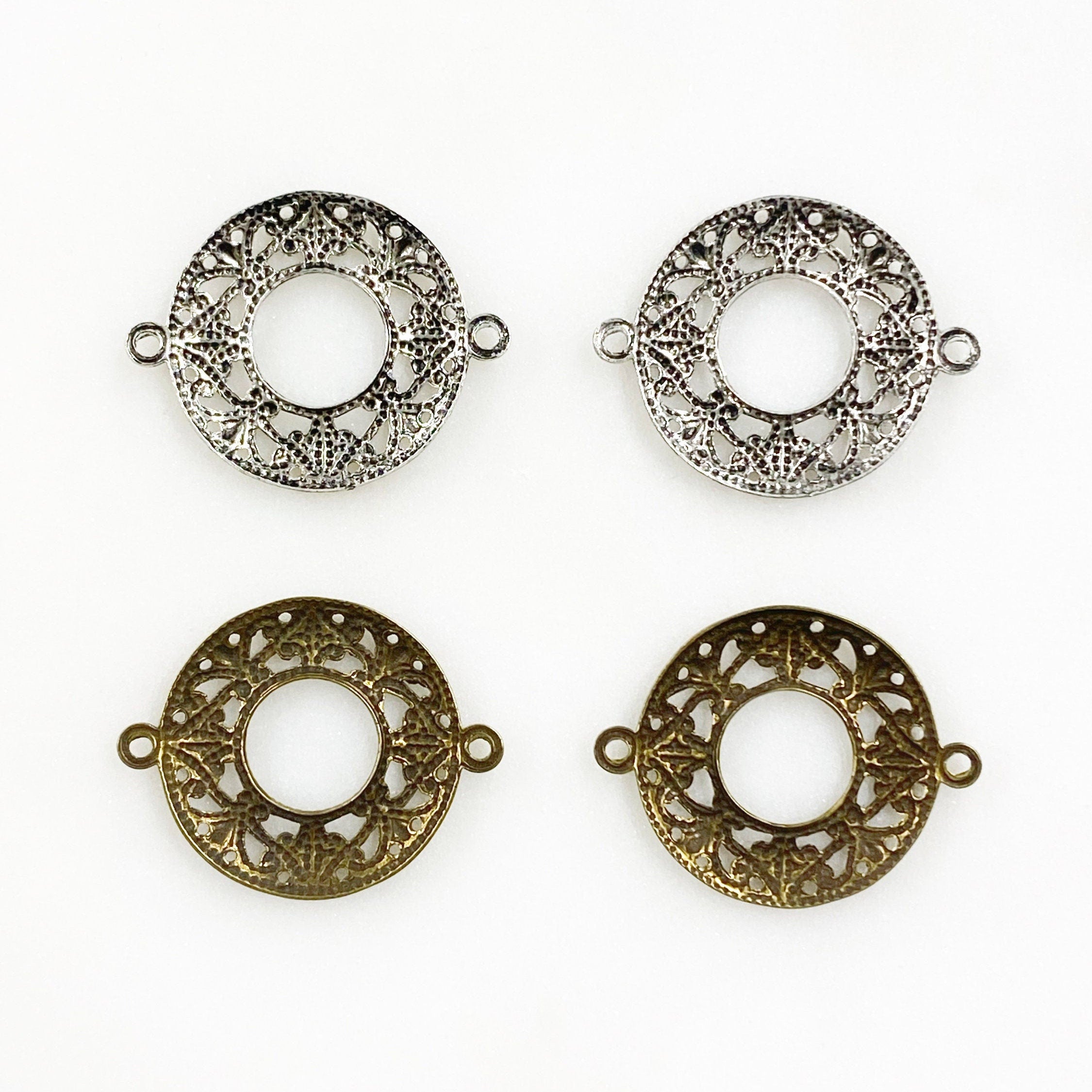 Pewter Detailed Connector Charm Filigree Antique Silver (2pc)