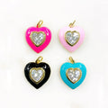 Gold Plated Heart Charm Enamel Charm with Large CZ Center Stone