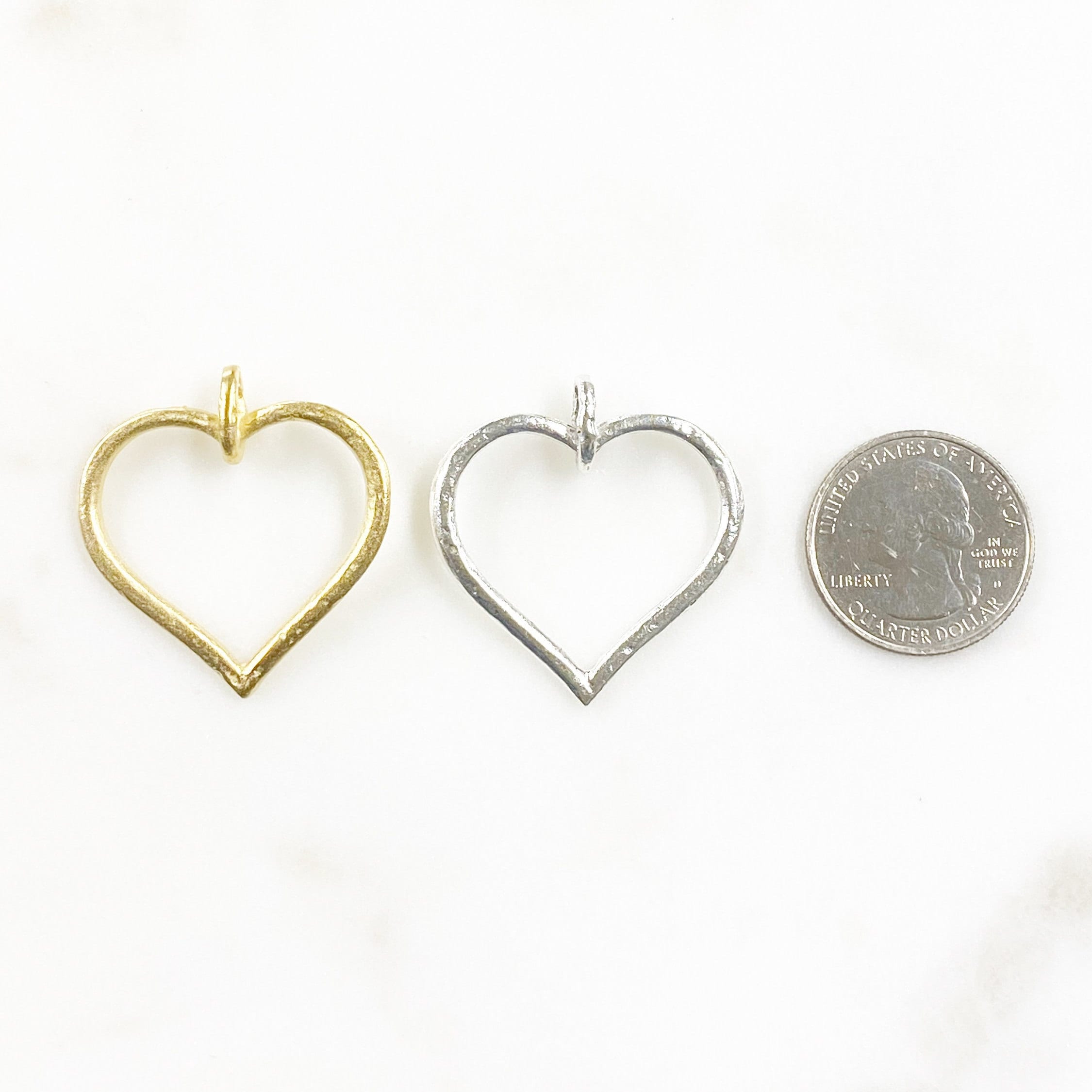 Pewter Large Heart Charm Matte Gold or Silver Love Valentine's