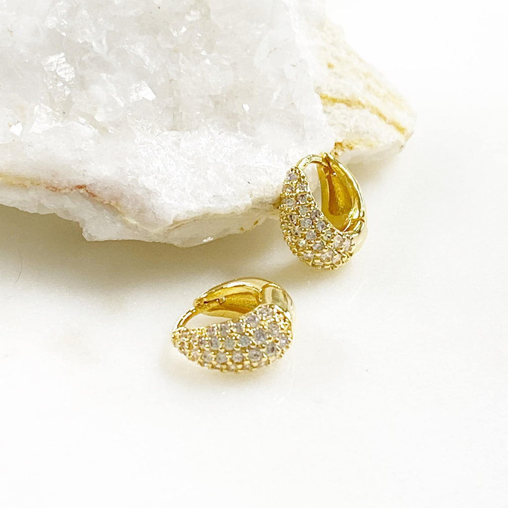 9mmx10mm Gold Plated Cubic Zirconia Huggie Hoops Earring Findings (2pc)