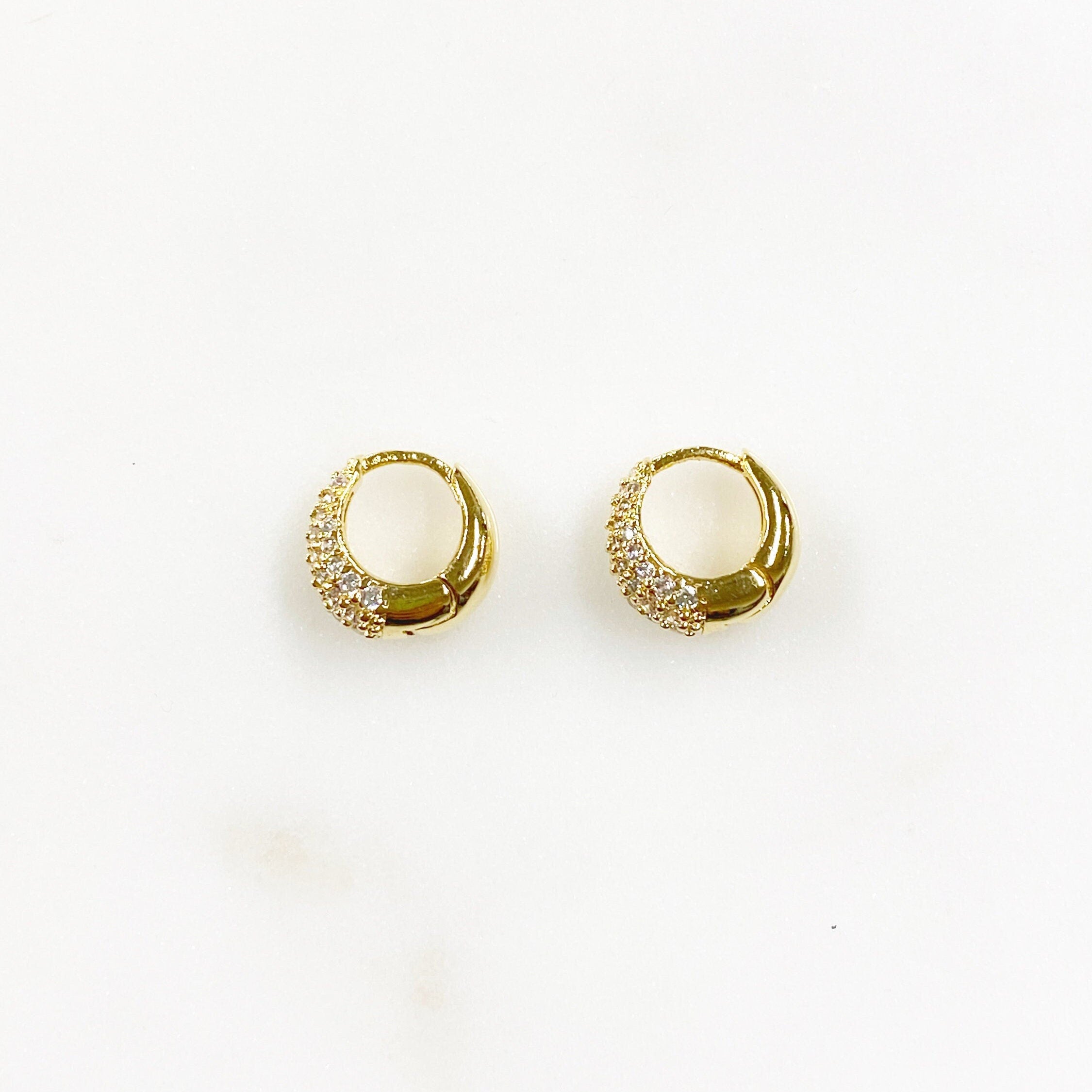 9mmx10mm Gold Plated Cubic Zirconia Huggie Hoops Earring Findings (2pc)